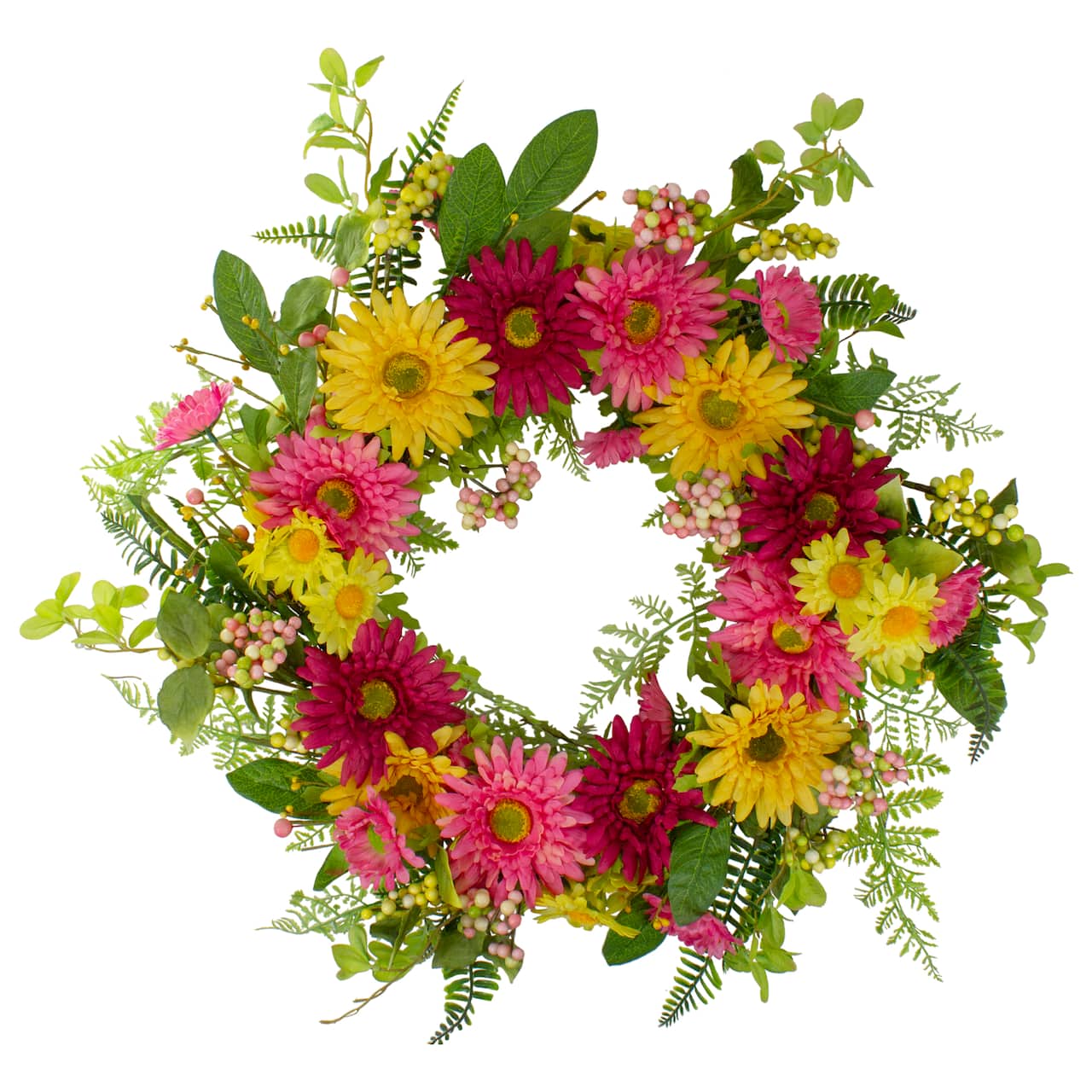 23" Pink & Yellow Chrysanthemum & Daisy Floral Spring Wreath